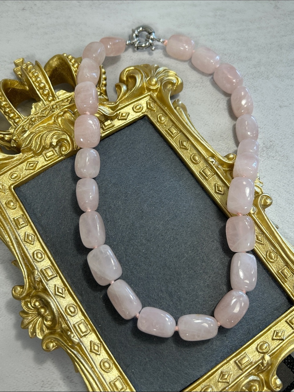 Rose Quartz Chunky Beaded Necklace - Elegant Light Pink Gemstone Necklace